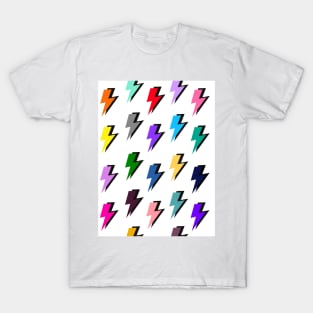 Lightning Pattern in Mutli-Colour on White T-Shirt